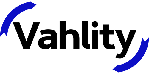 Vahlity Logo, "Vahlity" von Prozesspfeilen umschlossen