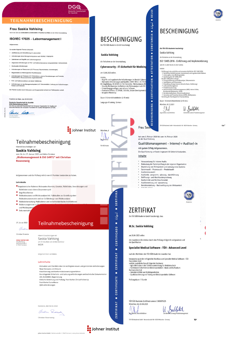 Grafische Darstellung zu Bescheinigungen und Zertifikaten für eine Übersicht in Qualitätsmanagement & Regulatory Affairs Beratung